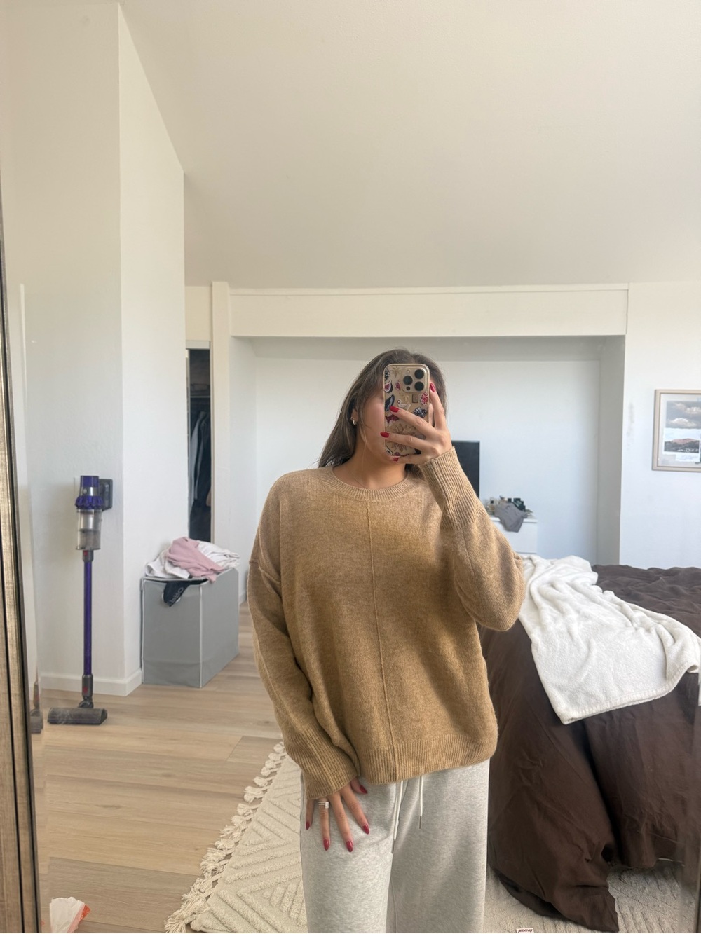 Women's Camel Crewneck Pullover Sweater